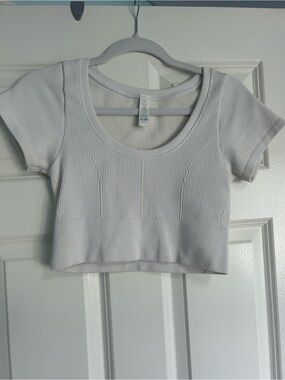 Aerie White Ribbed Scoop Crop Top